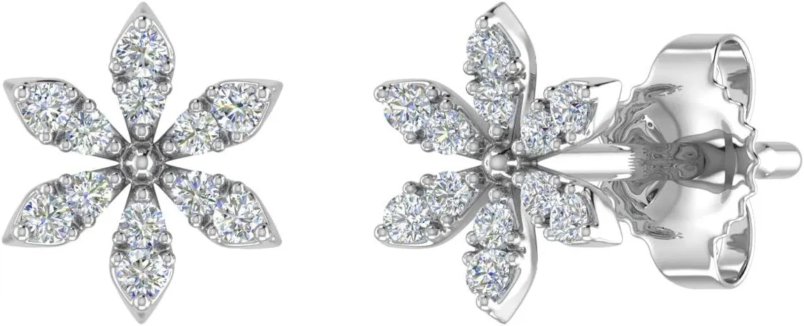 0.07 Carat Diamond Floral Stud Earrings in 10K Gold (I1-I2 Clarity)