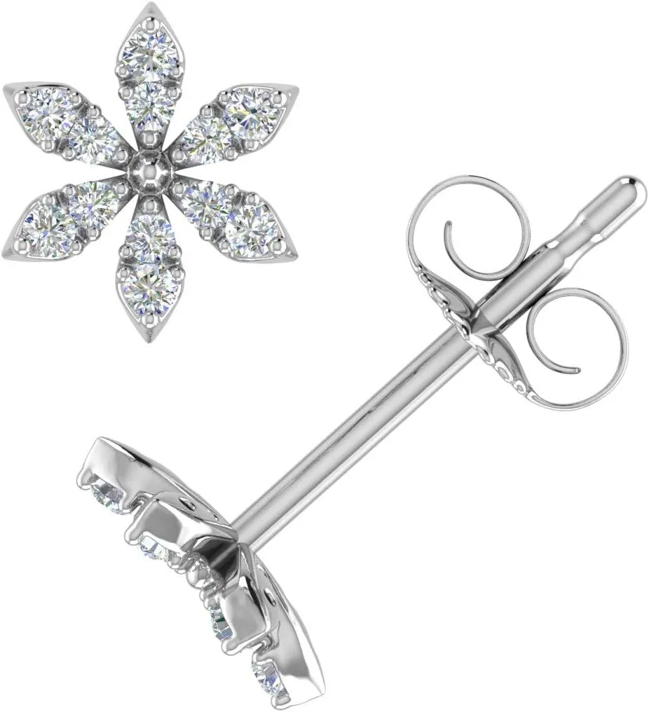 0.07 Carat Diamond Floral Stud Earrings in 10K Gold (I1-I2 Clarity)
