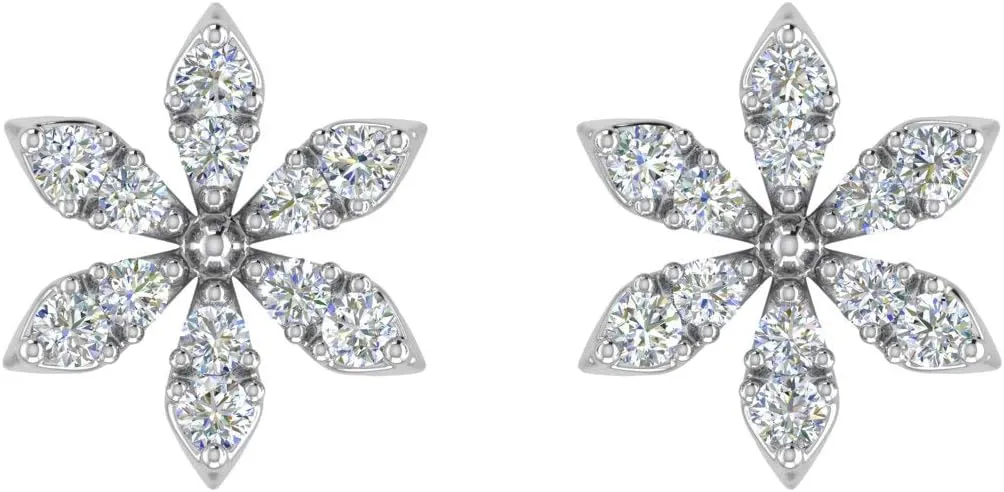 0.07 Carat Diamond Floral Stud Earrings in 10K Gold (I1-I2 Clarity)