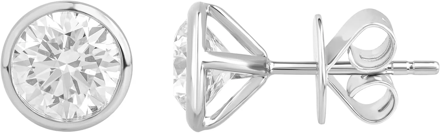 0.25 Ct - 1 Ct IGI Certified Round Cut Lab Grown Diamond Round Bezel Set Stud Earrings For Women in 14KT Solid White Gold | Yellow Gold | Gift for Women |(Clarity : VVS-VS, Color : EF)