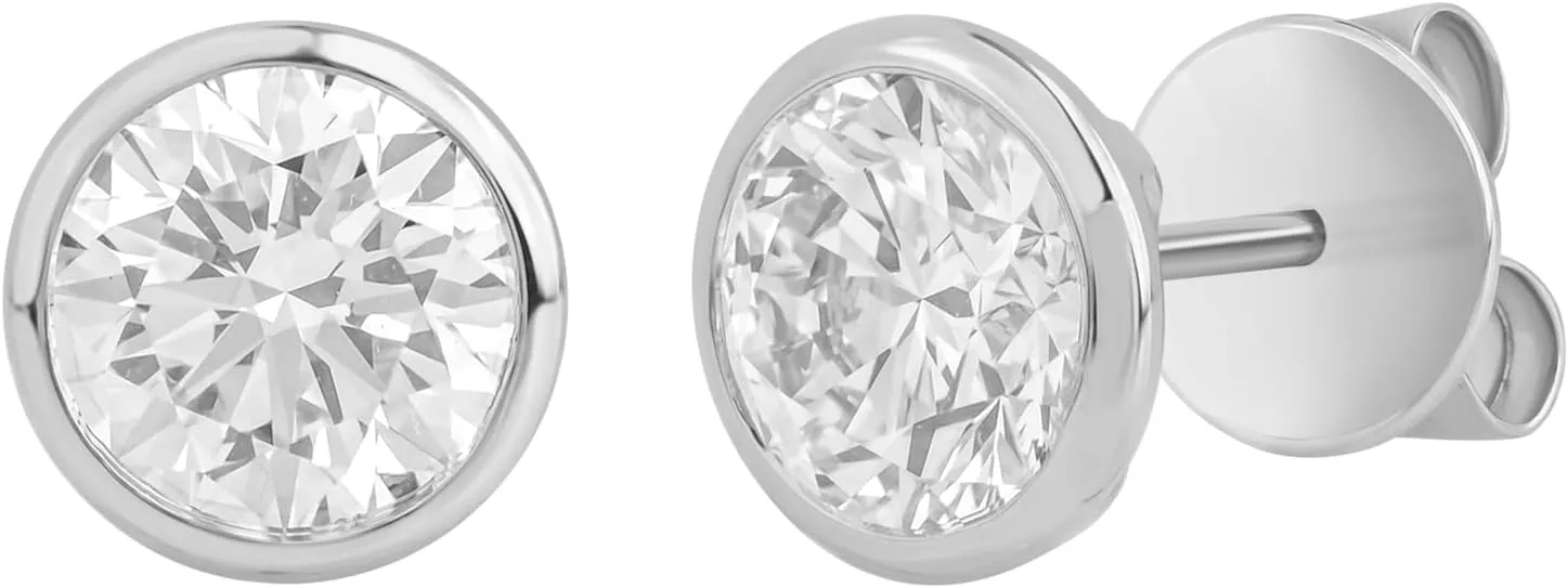 0.25 Ct - 1 Ct IGI Certified Round Cut Lab Grown Diamond Round Bezel Set Stud Earrings For Women in 14KT Solid White Gold | Yellow Gold | Gift for Women |(Clarity : VVS-VS, Color : EF)