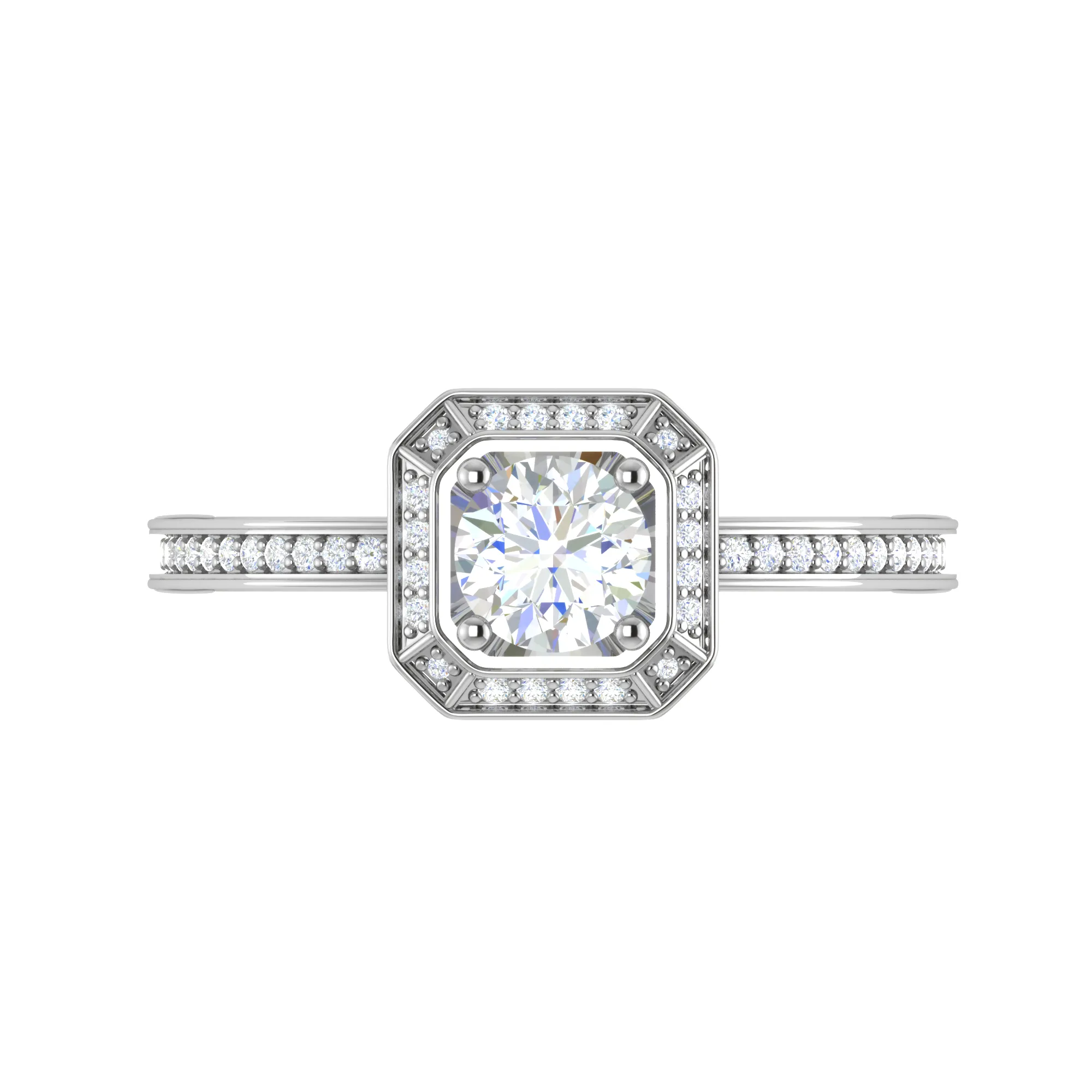 0.25 cts Solitaire Double Halo Diamond Shank Platinum Ring for Women JL PT RV RD 136