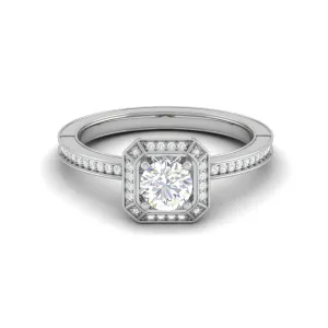 0.25 cts Solitaire Double Halo Diamond Shank Platinum Ring for Women JL PT RV RD 136