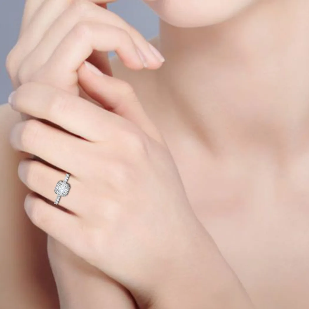 0.25 cts Solitaire Double Halo Diamond Shank Platinum Ring for Women JL PT RV RD 136