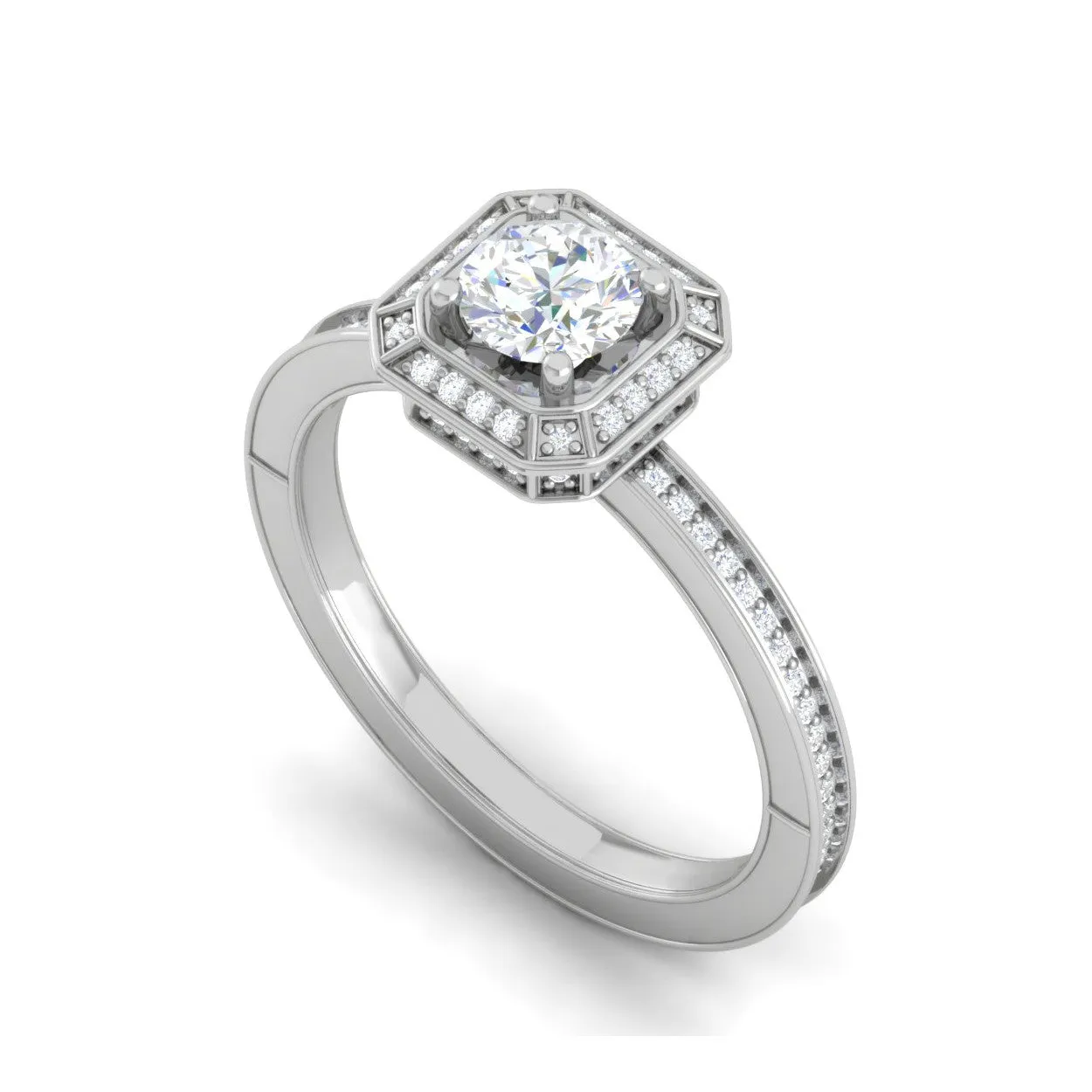 0.25 cts Solitaire Double Halo Diamond Shank Platinum Ring for Women JL PT RV RD 136