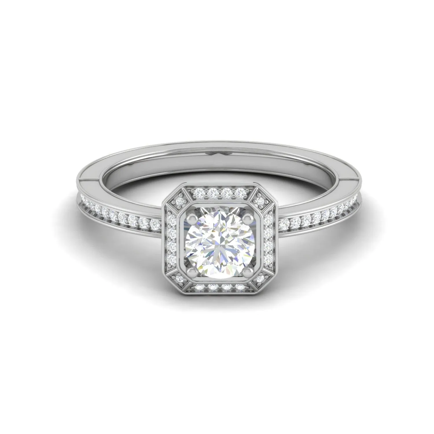 0.25 cts Solitaire Double Halo Diamond Shank Platinum Ring for Women JL PT RV RD 136