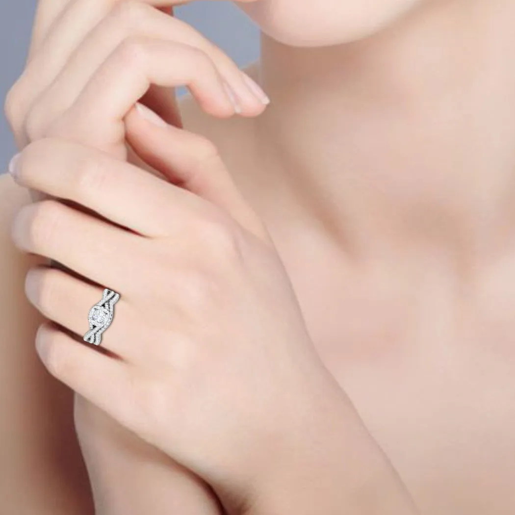 0.25 cts Solitaire Halo Diamond Twisted Shank Platinum Ring for Women JL PT RV RD 143