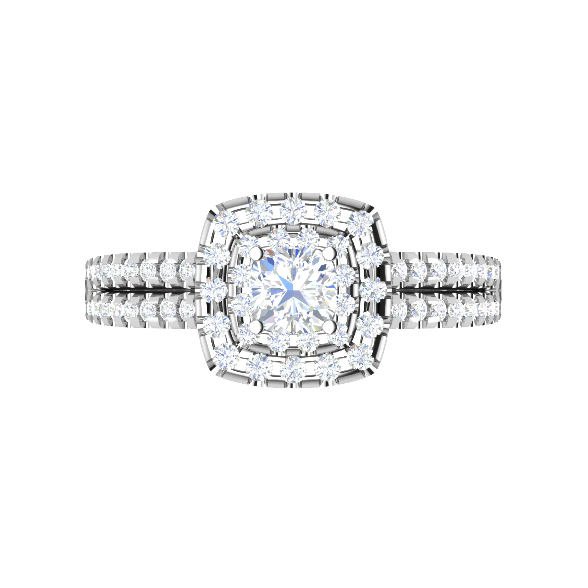 0.30 cts. Cushion Solitaire Double Halo Split Shank Platinum Engagement Ring JL PT JRW1544MM