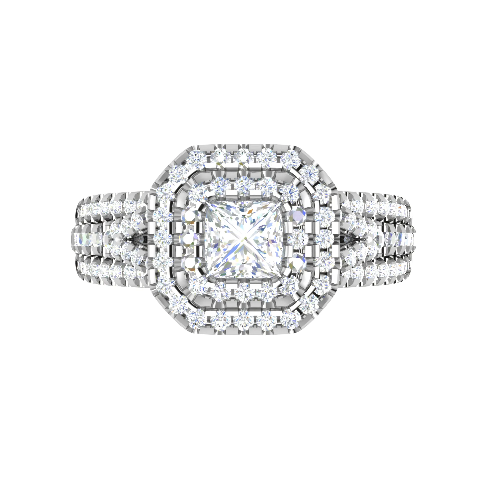 0.30 cts. Princess Cut Diamond Double Halo Split Shank Platinum Solitaire Engagement Ring JL PT WB6001E