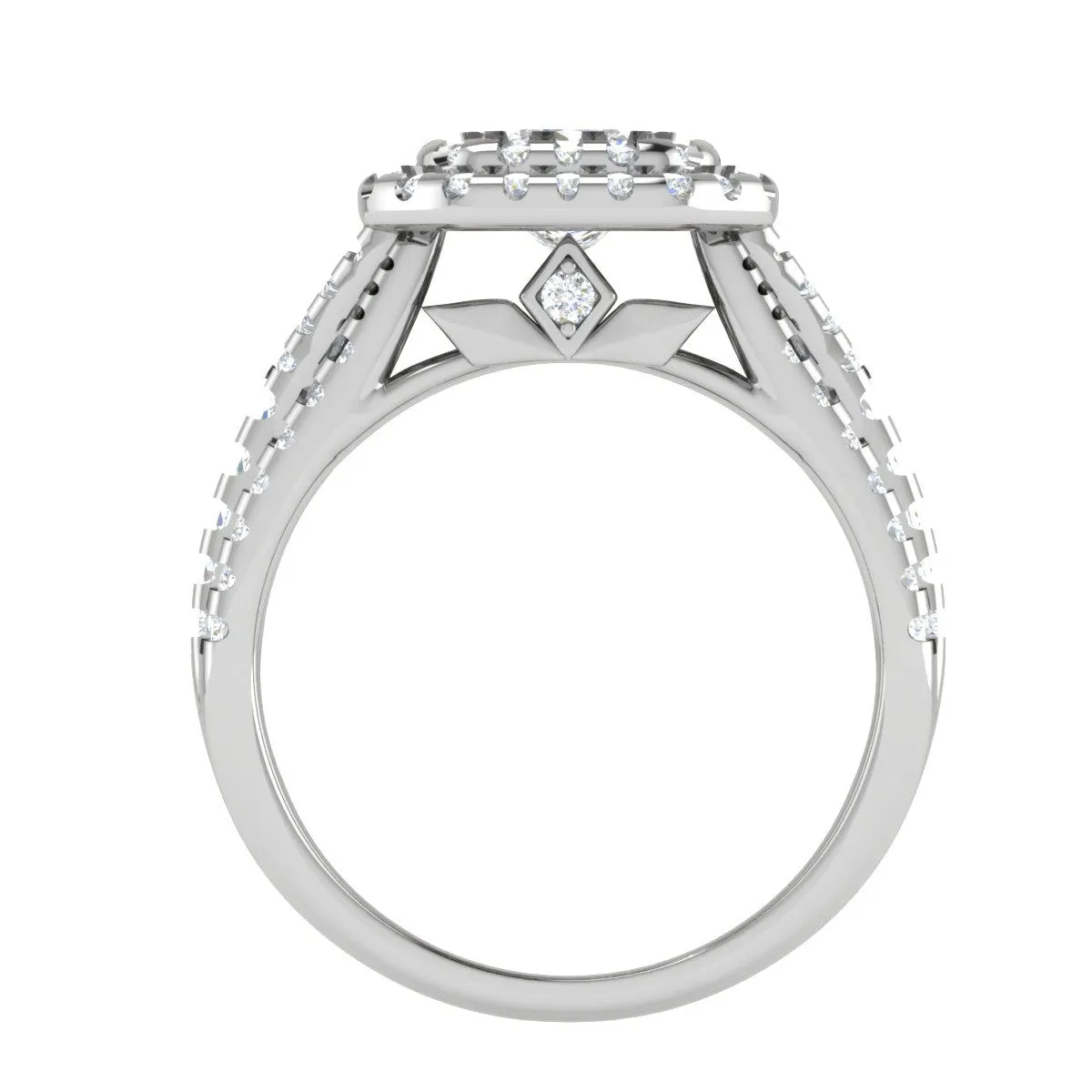 0.30 cts. Princess Cut Diamond Double Halo Split Shank Platinum Solitaire Engagement Ring JL PT WB6001E