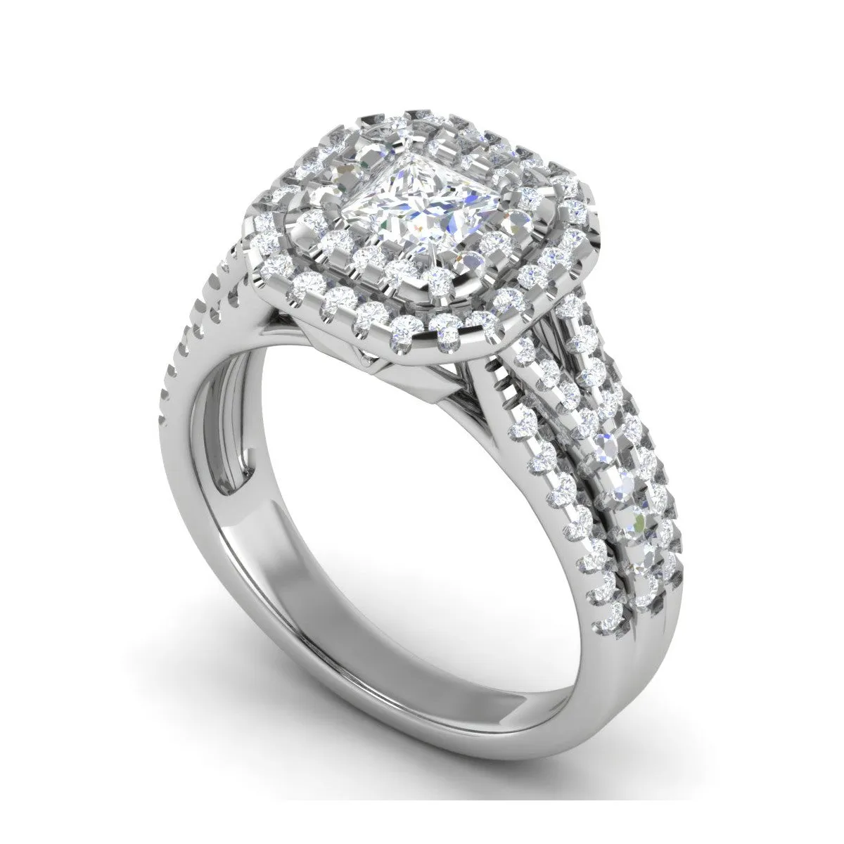 0.30 cts. Princess Cut Diamond Double Halo Split Shank Platinum Solitaire Engagement Ring JL PT WB6001E