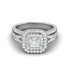 0.30 cts. Princess Cut Diamond Double Halo Split Shank Platinum Solitaire Engagement Ring JL PT WB6001E