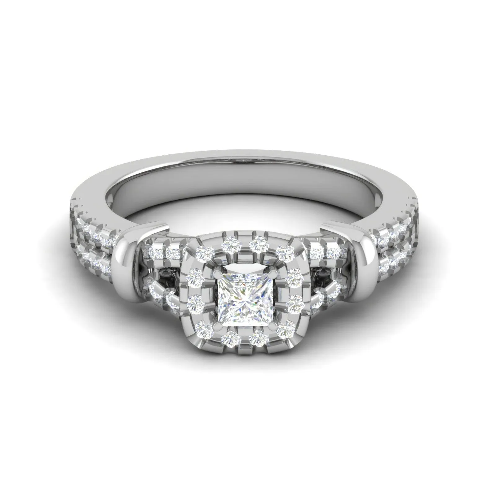0.30 cts. Princess Cut Diamond Halo Split Shank Platinum Solitaire Engagement Ring JL PT WB5993E