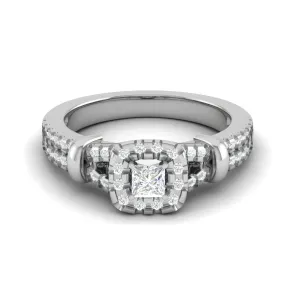 0.30 cts. Princess Cut Diamond Halo Split Shank Platinum Solitaire Engagement Ring JL PT WB5993E