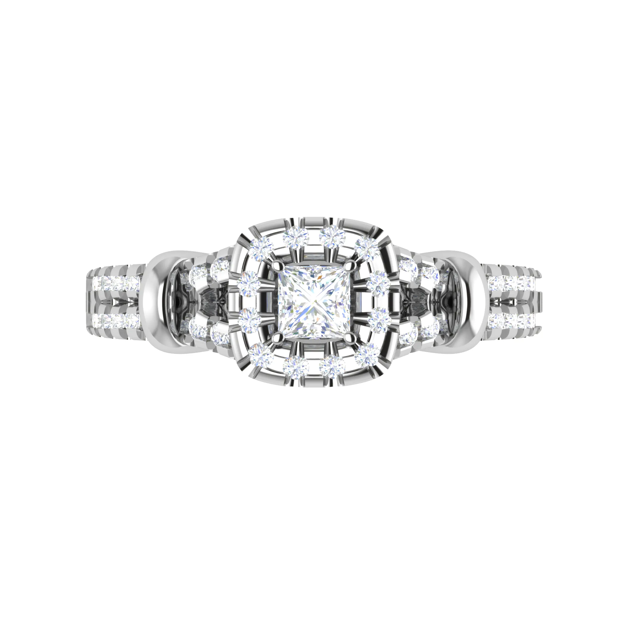 0.30 cts. Princess Cut Diamond Halo Split Shank Platinum Solitaire Engagement Ring JL PT WB5993E