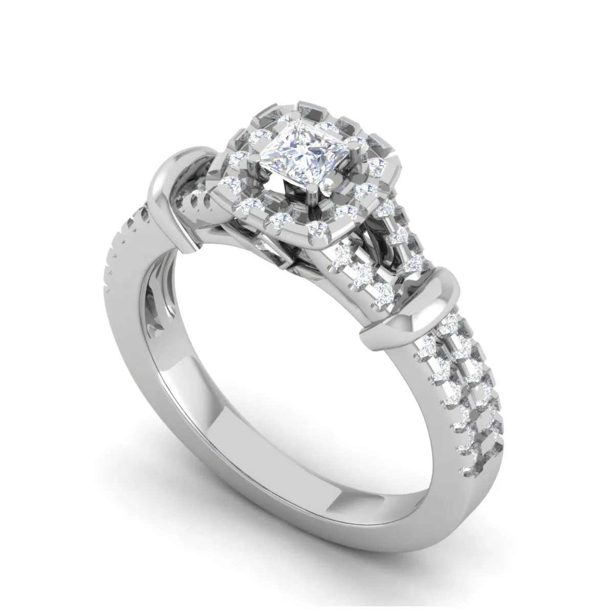0.30 cts. Princess Cut Diamond Halo Split Shank Platinum Solitaire Engagement Ring JL PT WB5993E