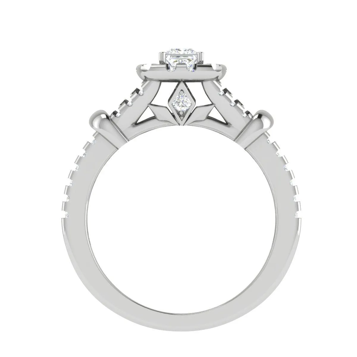 0.30 cts. Princess Cut Diamond Halo Split Shank Platinum Solitaire Engagement Ring JL PT WB5993E