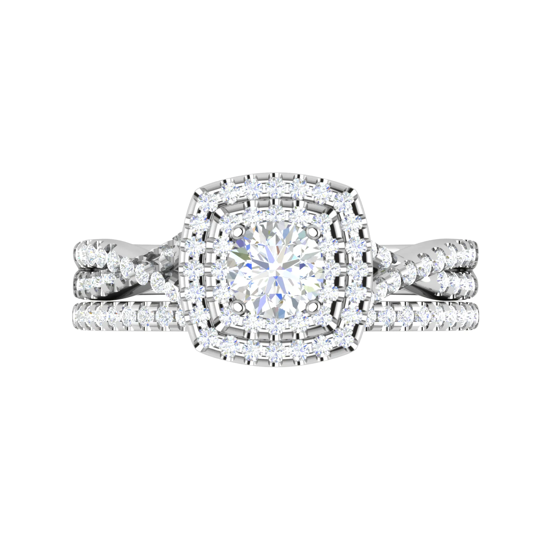 0.30 cts Solitaire Double Halo Diamond Twisted Shank Platinum Ring JL PT MHD277