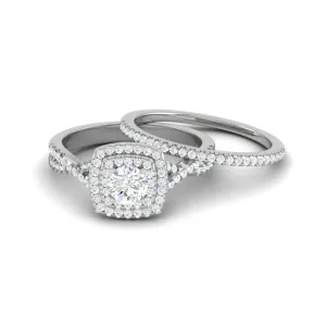 0.30 cts Solitaire Double Halo Diamond Twisted Shank Platinum Ring JL PT MHD277