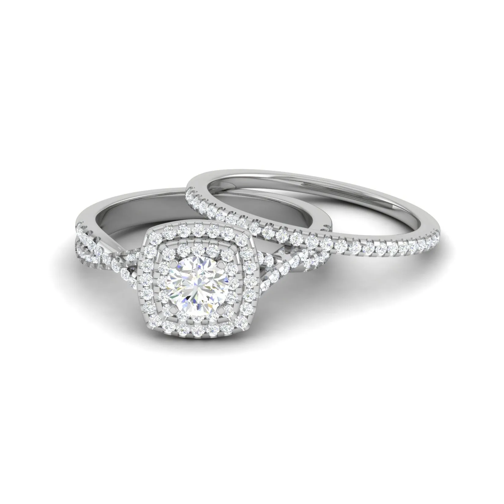 0.30 cts Solitaire Double Halo Diamond Twisted Shank Platinum Ring JL PT MHD277