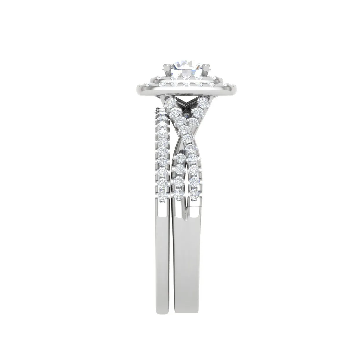 0.30 cts Solitaire Double Halo Diamond Twisted Shank Platinum Ring JL PT MHD277