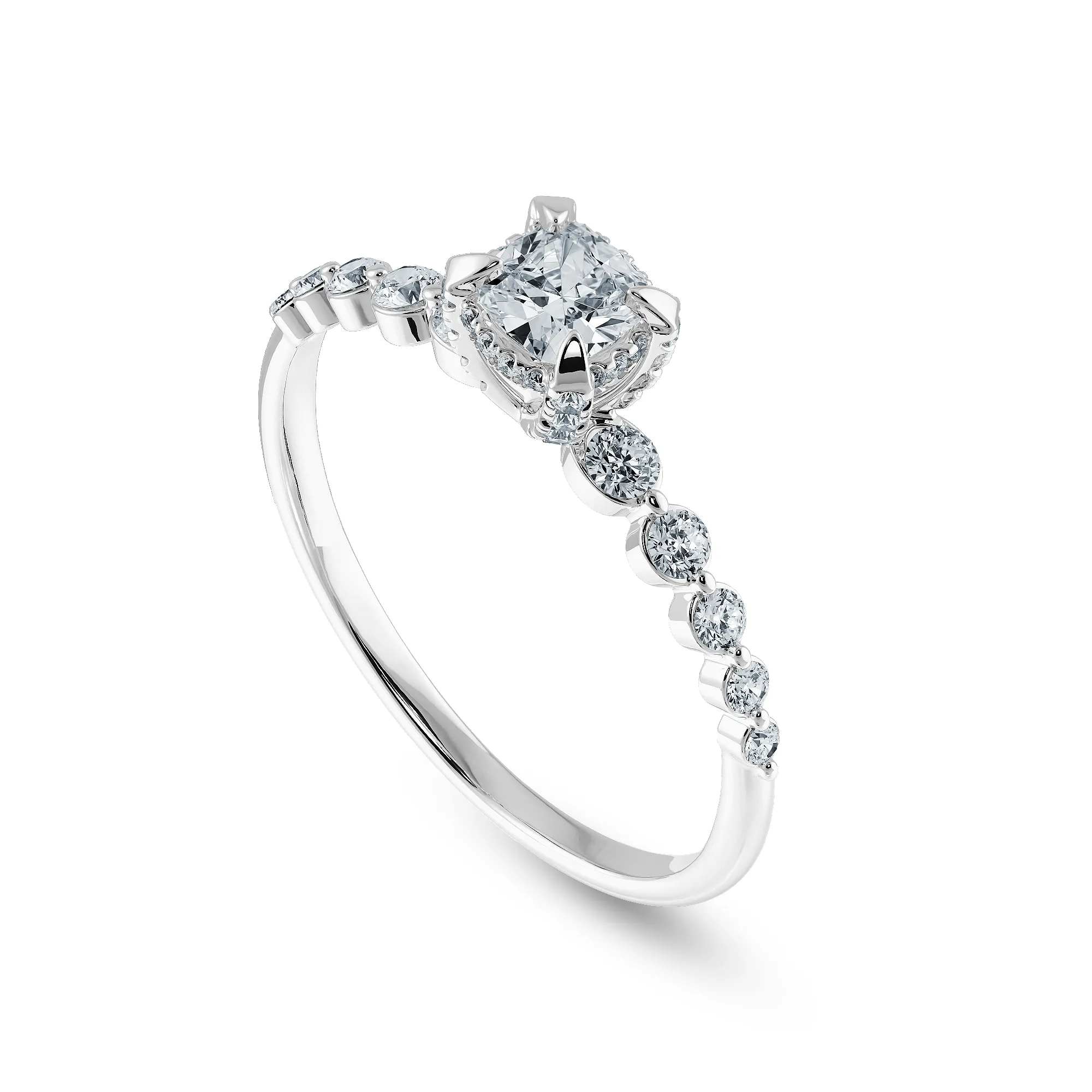 0.30cts. Cushion Cut Solitaire Halo Diamond Accents Platinum Engagement Ring JL PT 2005