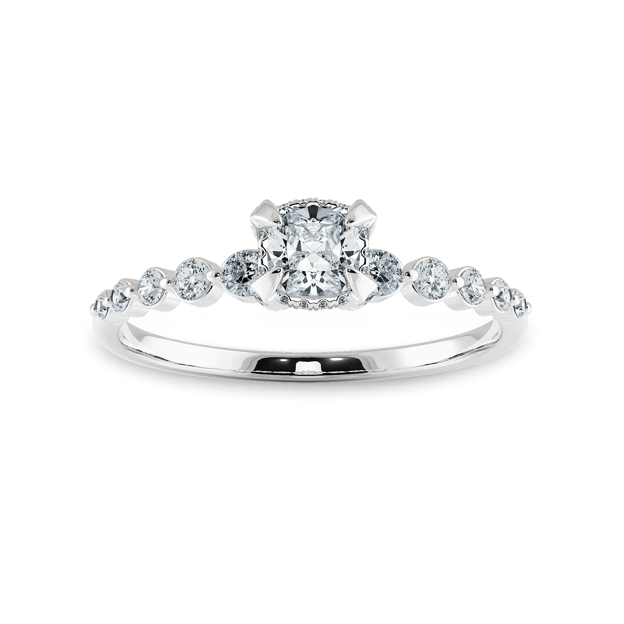 0.30cts. Cushion Cut Solitaire Halo Diamond Accents Platinum Engagement Ring JL PT 2005