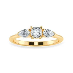 0.30cts. Cushion Cut Solitaire with Pear Cut Diamond Accents 18K Yellow Gold Ring JL AU 1203Y
