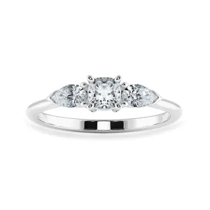 0.30cts. Cushion Cut Solitaire with Pear Cut Diamond Accents Platinum Engagement Ring JL PT 1203