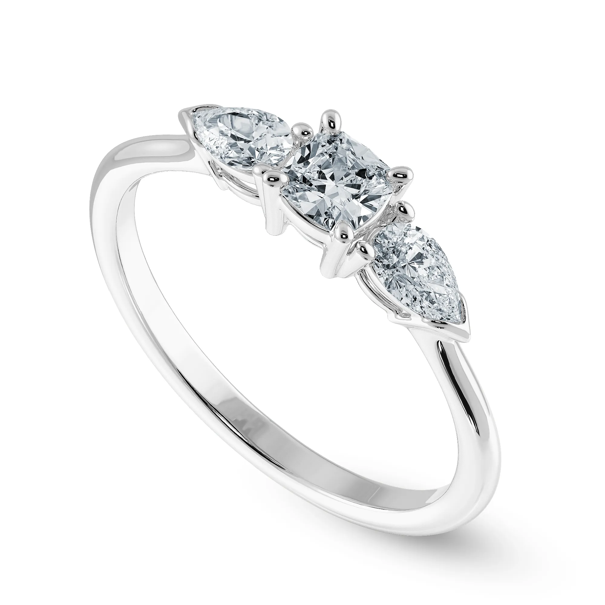 0.30cts. Cushion Cut Solitaire with Pear Cut Diamond Accents Platinum Engagement Ring JL PT 1203