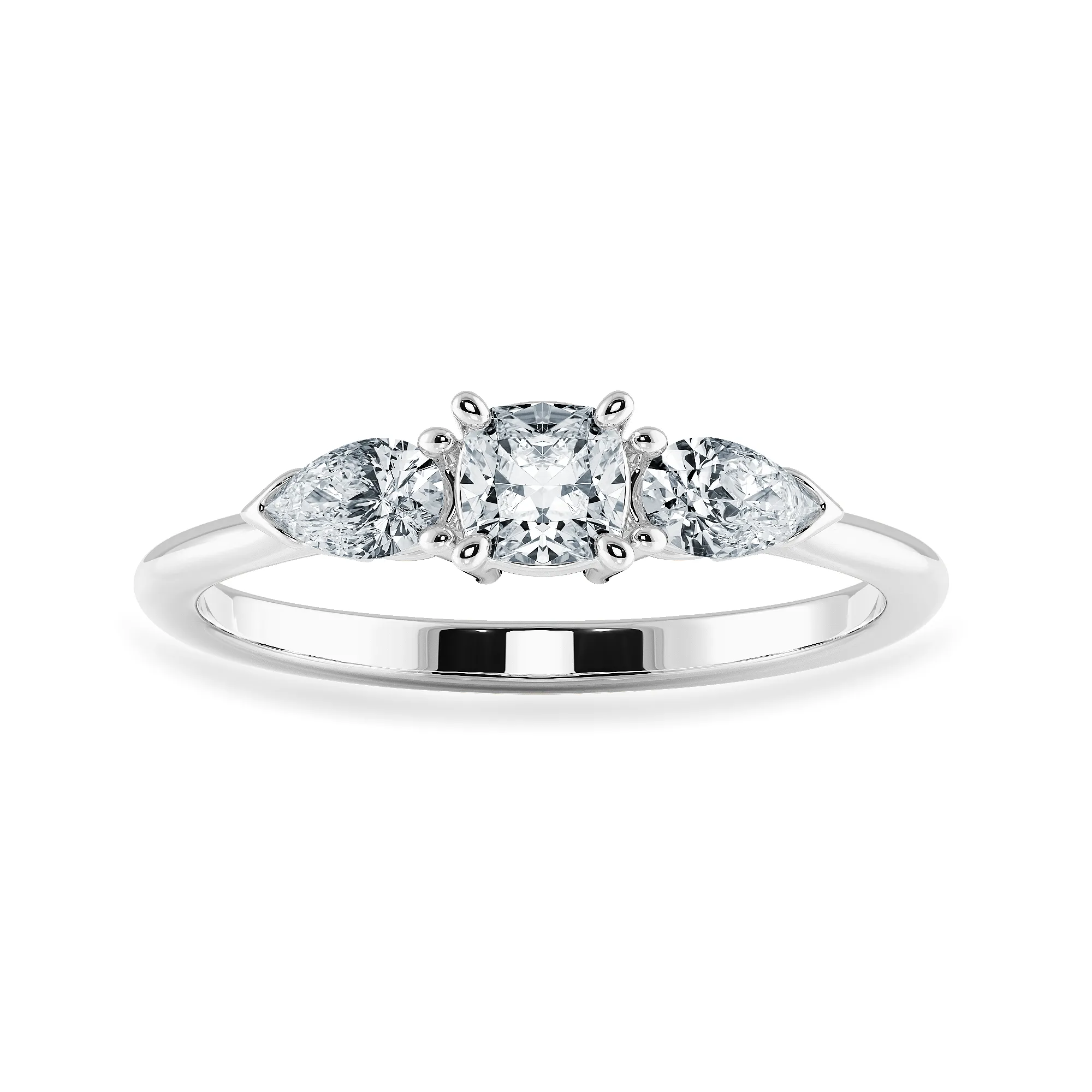 0.30cts. Cushion Cut Solitaire with Pear Cut Diamond Accents Platinum Engagement Ring JL PT 1203