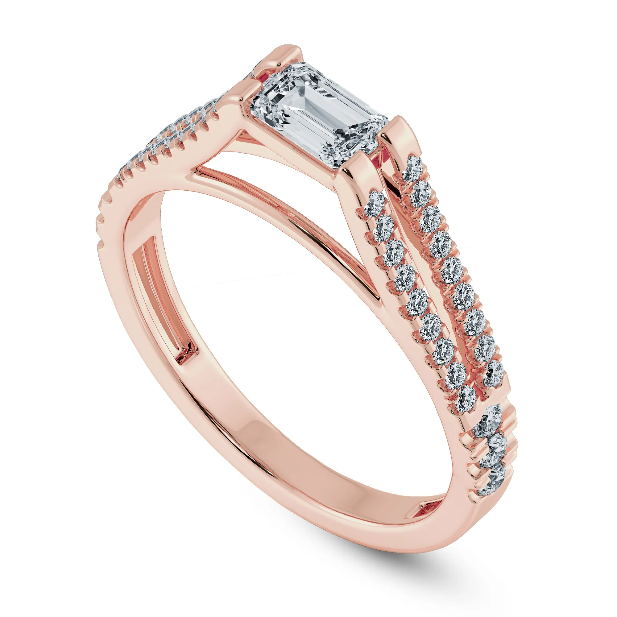 0.30cts. Emerald Cut Solitaire Diamond Split Shank 18K Rose Gold Ring JL AU 1180R