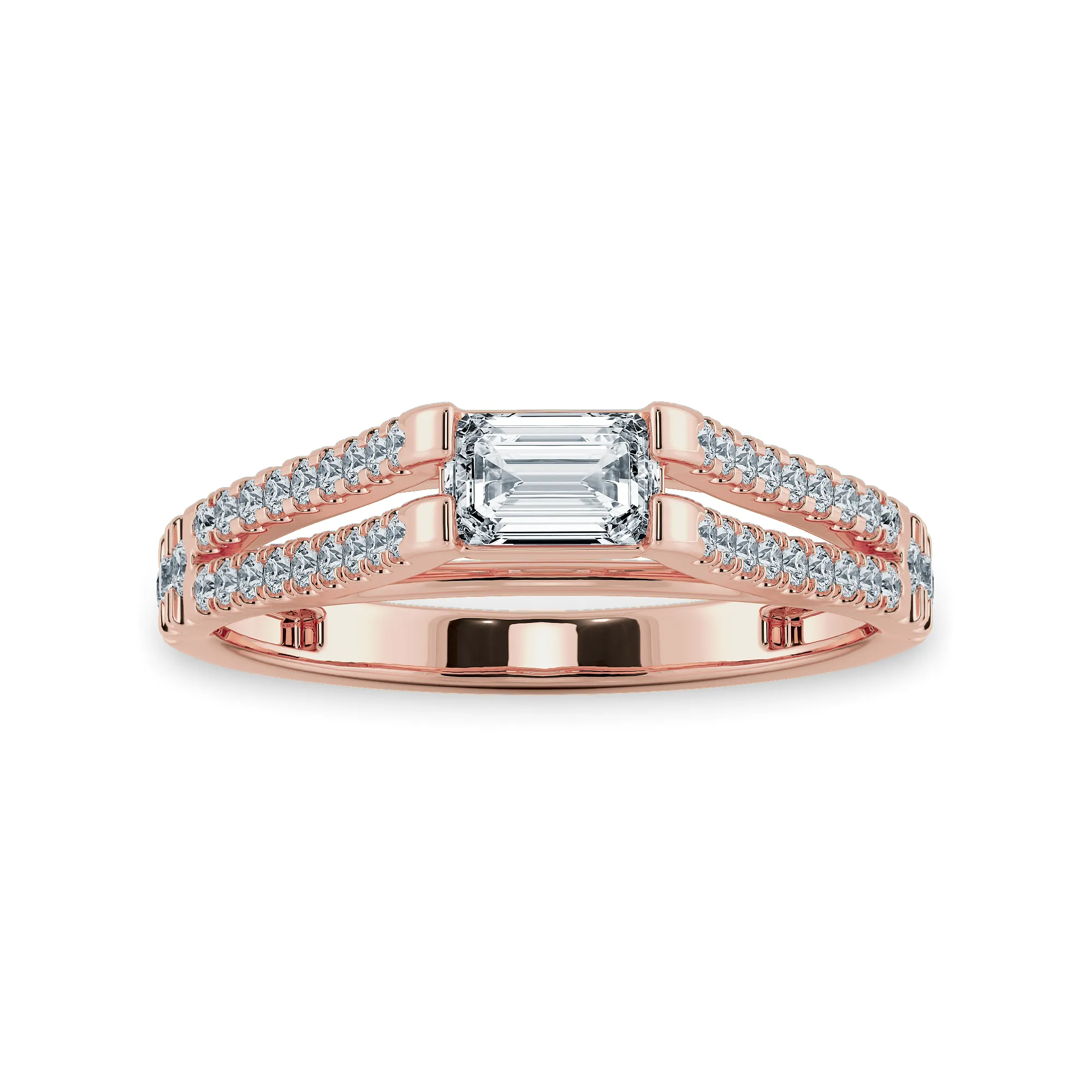0.30cts. Emerald Cut Solitaire Diamond Split Shank 18K Rose Gold Ring JL AU 1180R