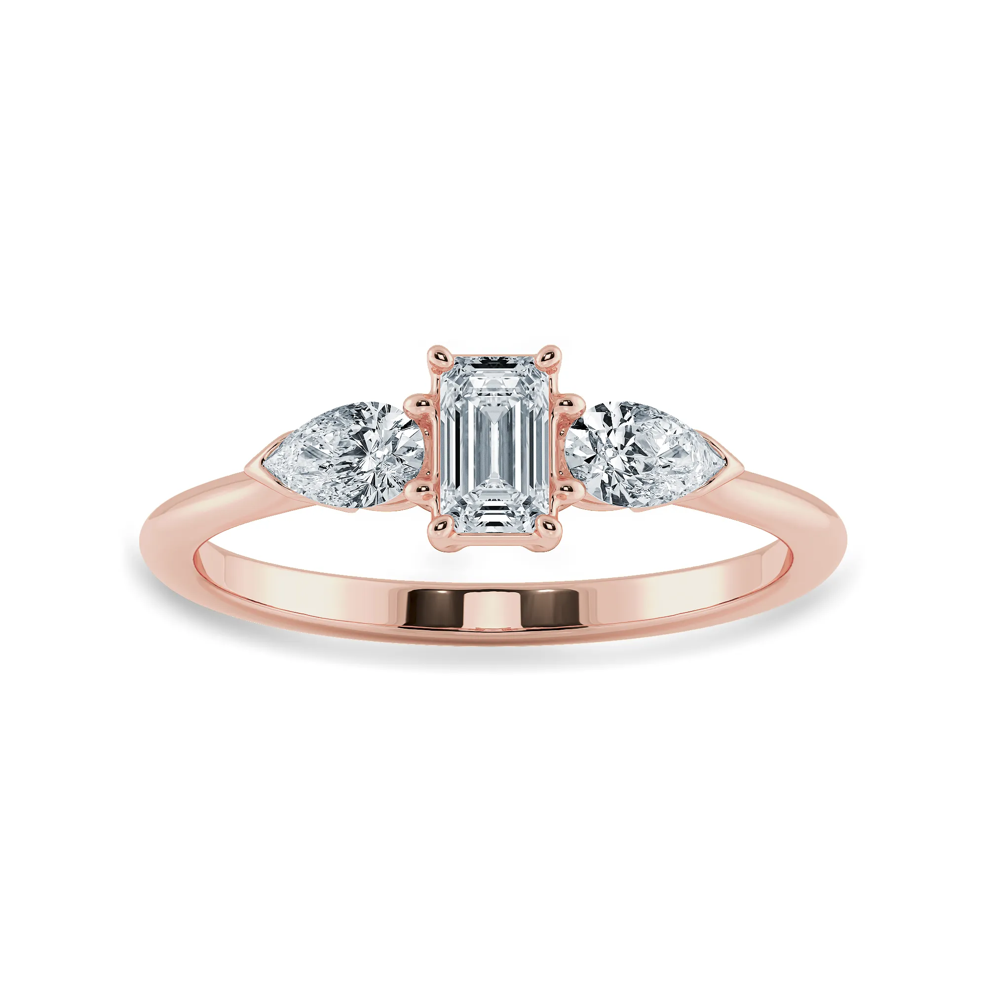 0.30cts. Emerald Cut Solitaire with Pear Cut Diamond Accents 18K Rose Gold Solitaire Ring JL AU 1204R