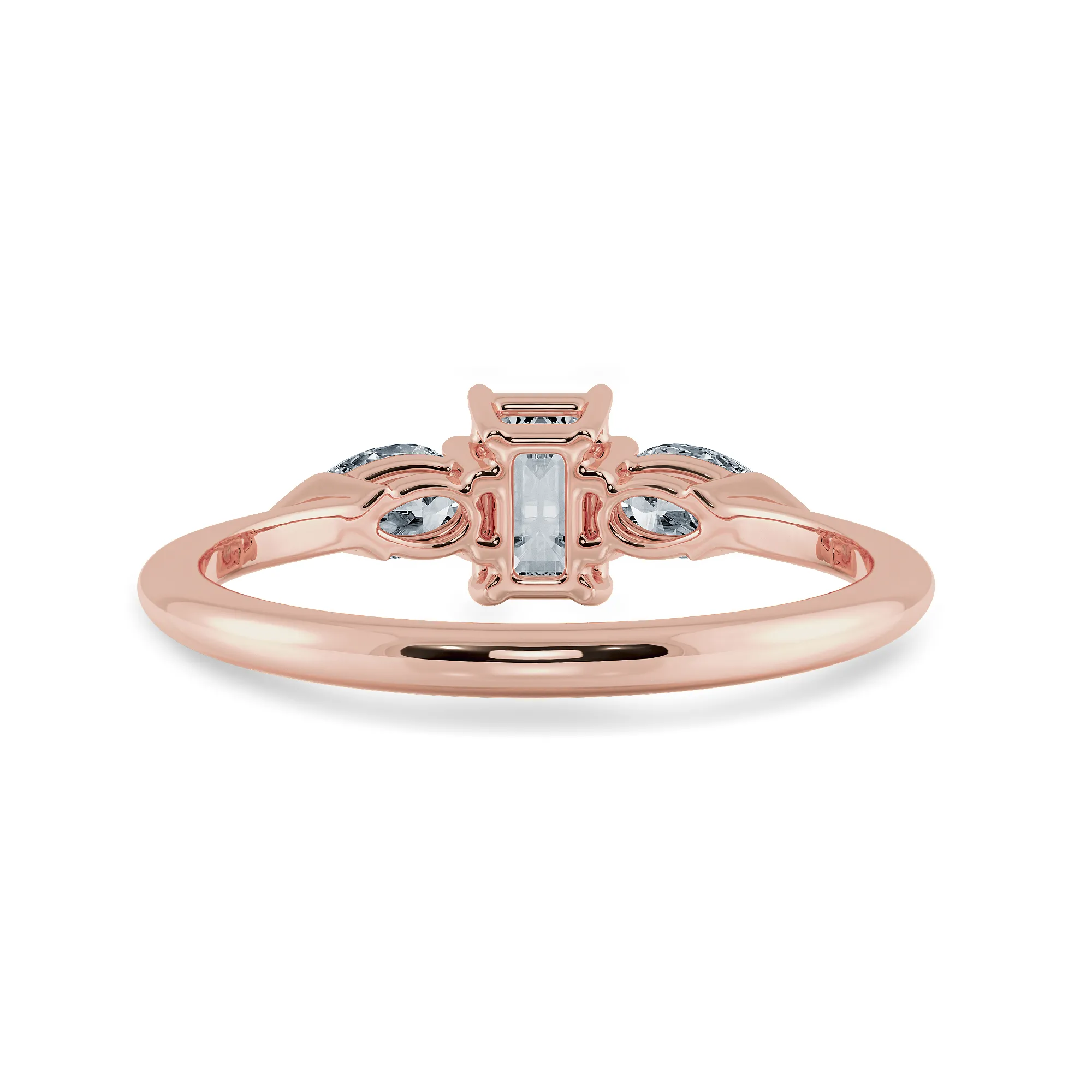 0.30cts. Emerald Cut Solitaire with Pear Cut Diamond Accents 18K Rose Gold Solitaire Ring JL AU 1204R