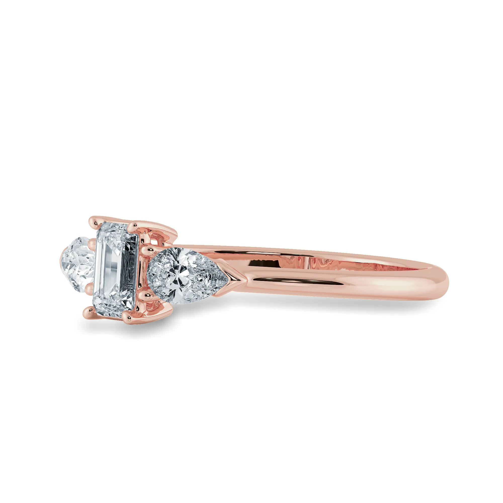 0.30cts. Emerald Cut Solitaire with Pear Cut Diamond Accents 18K Rose Gold Solitaire Ring JL AU 1204R