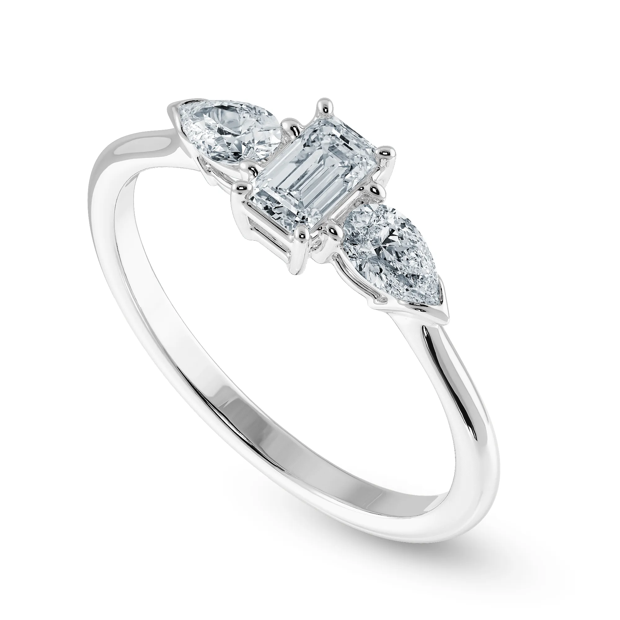 0.30cts Emerald Cut Solitaire with Pear Cut Diamond Accents Platinum Ring JL PT 1204
