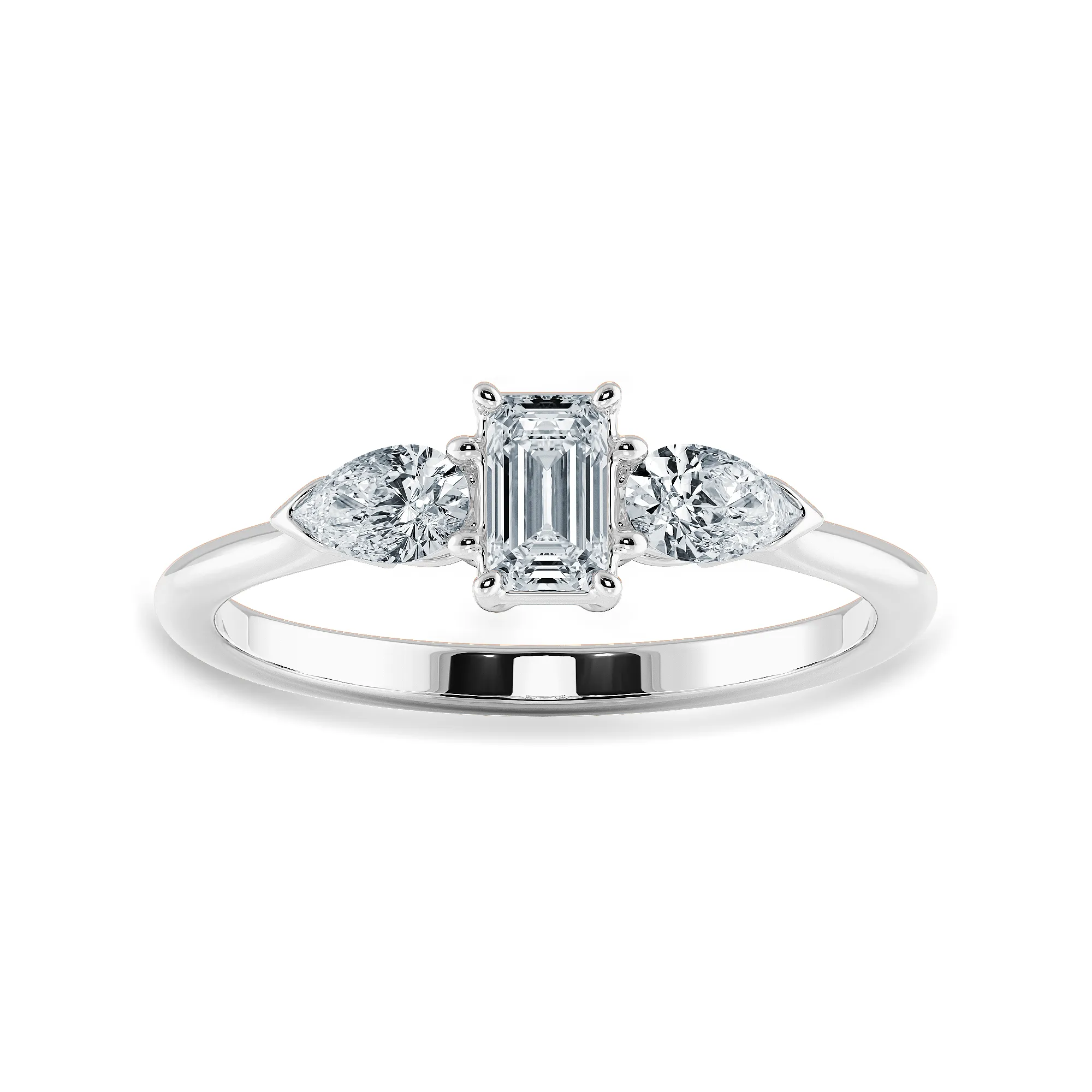 0.30cts Emerald Cut Solitaire with Pear Cut Diamond Accents Platinum Ring JL PT 1204