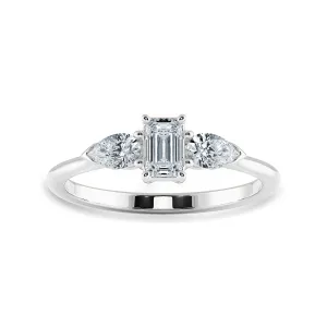 0.30cts Emerald Cut Solitaire with Pear Cut Diamond Accents Platinum Ring JL PT 1204