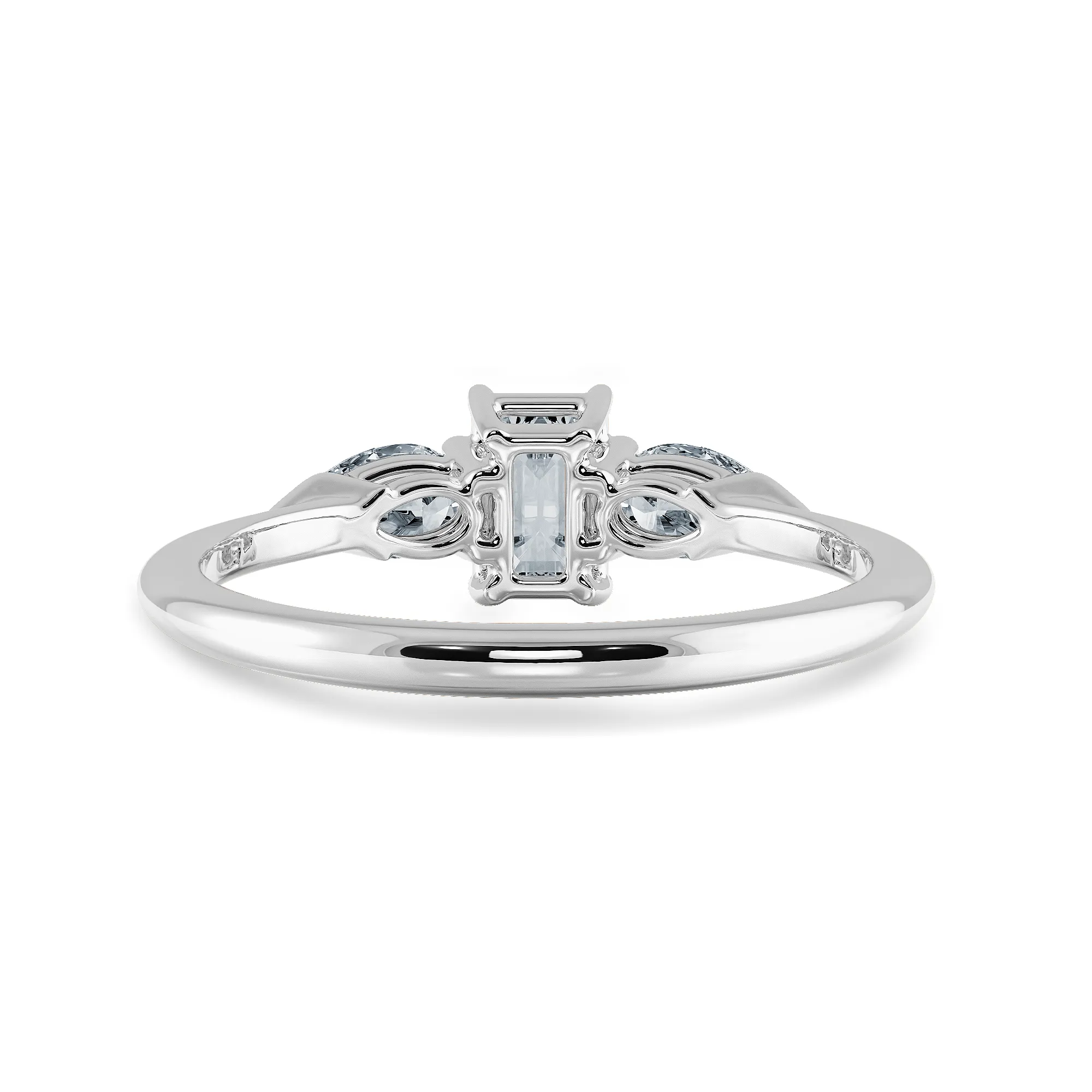 0.30cts Emerald Cut Solitaire with Pear Cut Diamond Accents Platinum Ring JL PT 1204