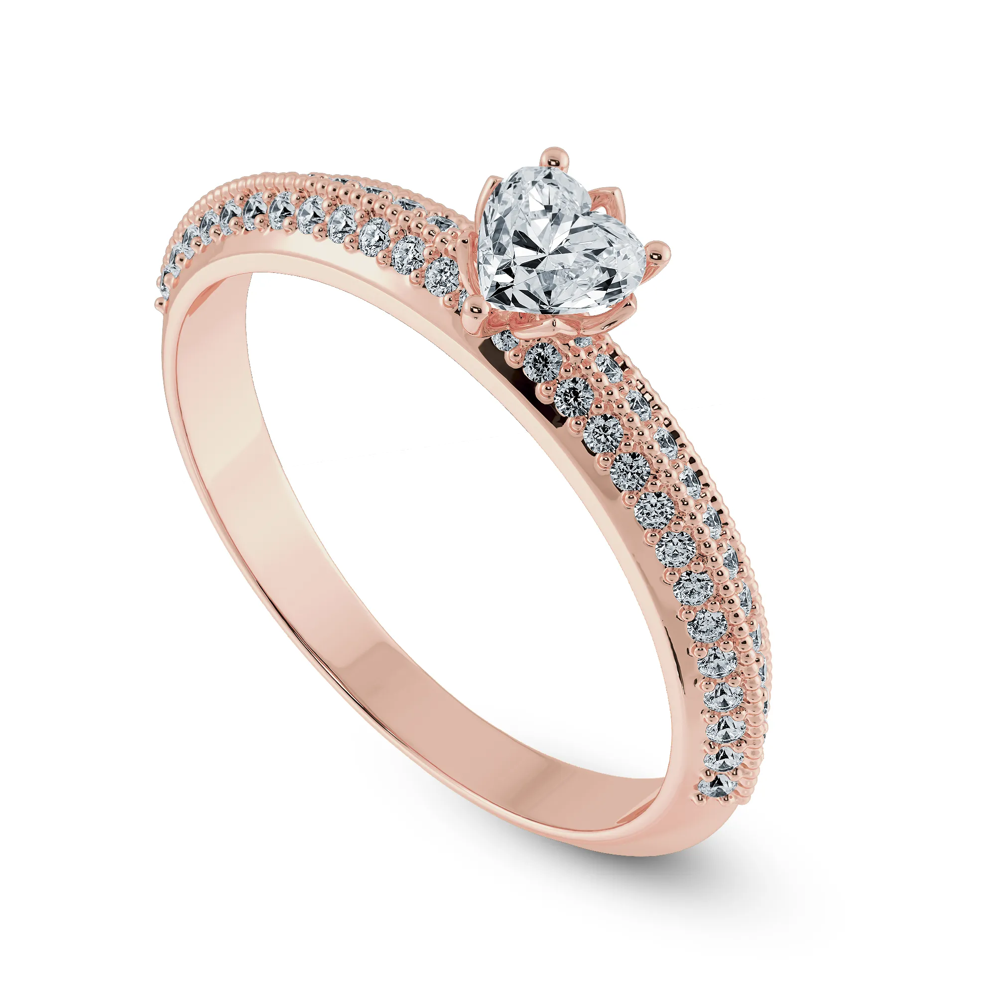 0.30cts. Heart Cut Solitaire Diamond Split Shank 18K Rose Gold Ring JL AU 1189R