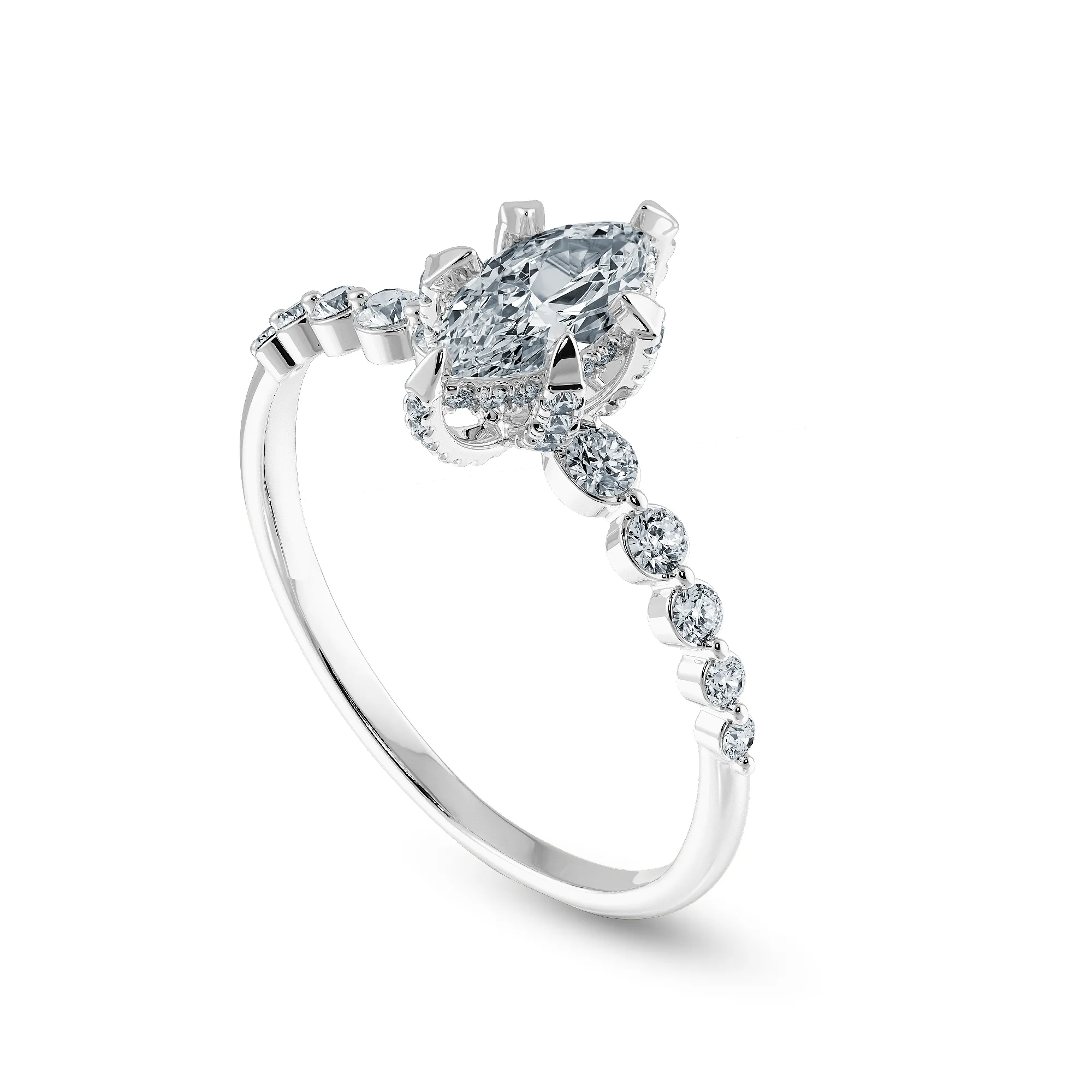 0.30cts Marquise Cut Solitaire Halo Diamond Accents Platinum Ring JL PT 2010