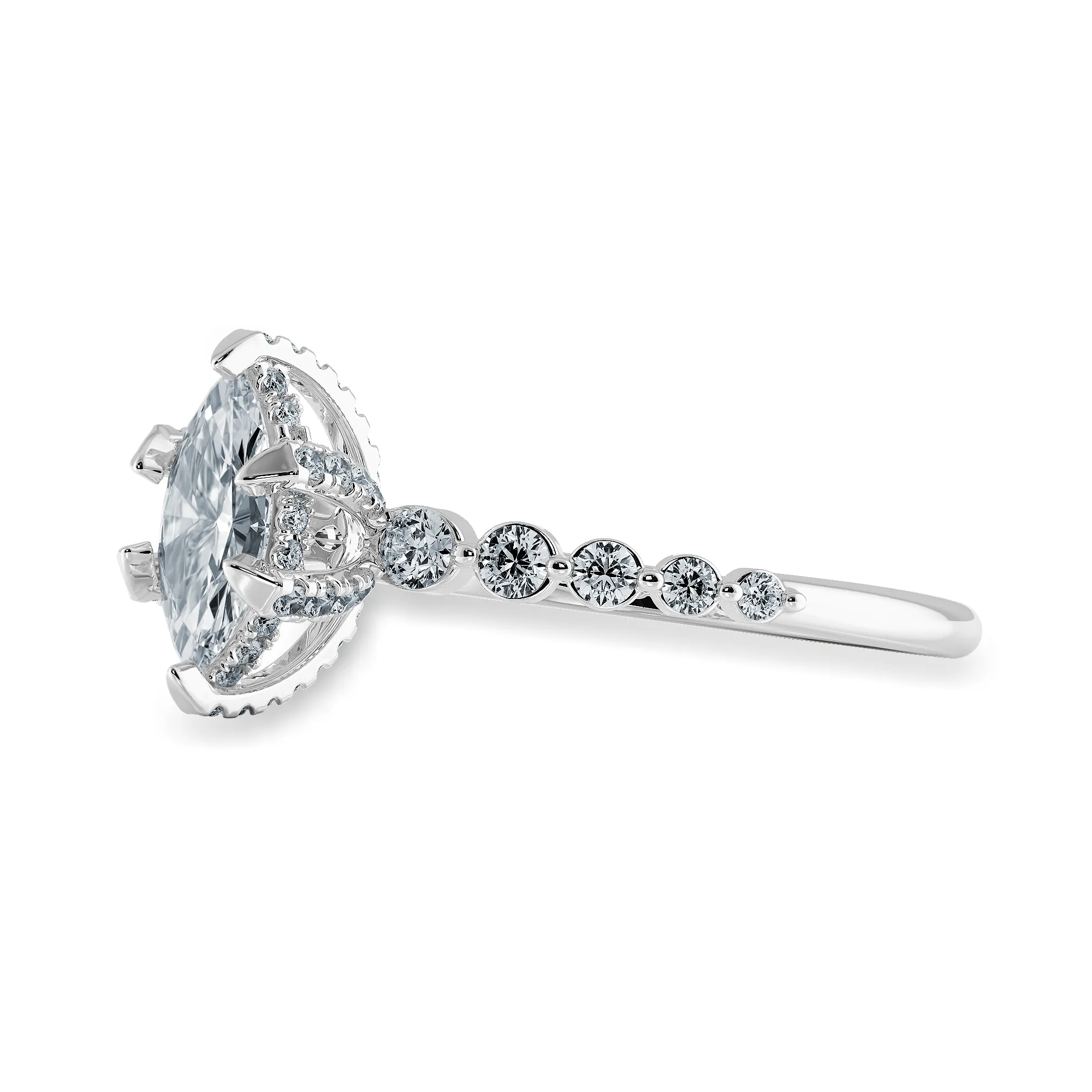 0.30cts Marquise Cut Solitaire Halo Diamond Accents Platinum Ring JL PT 2010