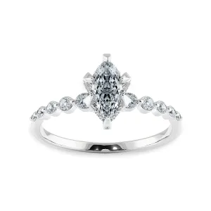 0.30cts Marquise Cut Solitaire Halo Diamond Accents Platinum Ring JL PT 2010