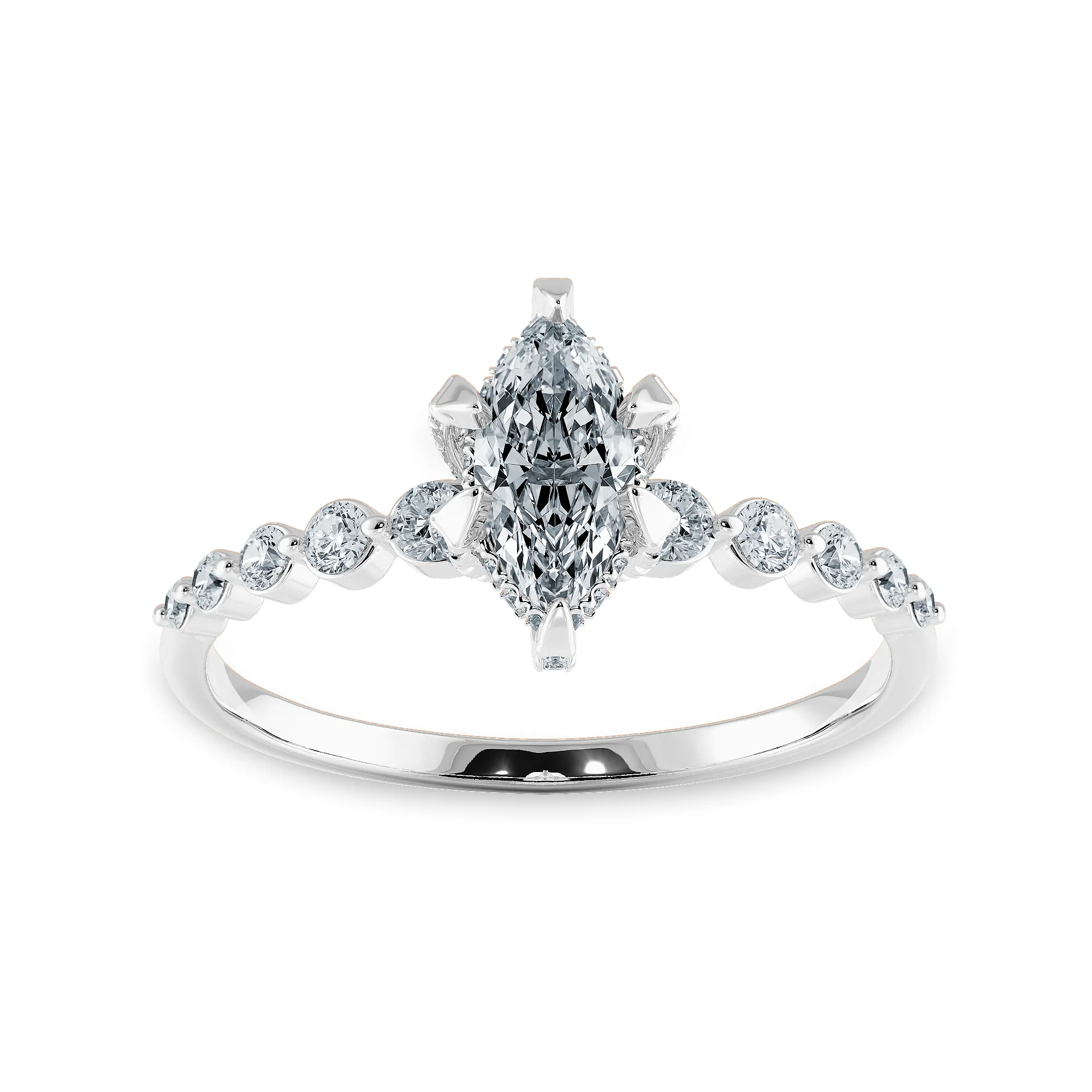 0.30cts Marquise Cut Solitaire Halo Diamond Accents Platinum Ring JL PT 2010