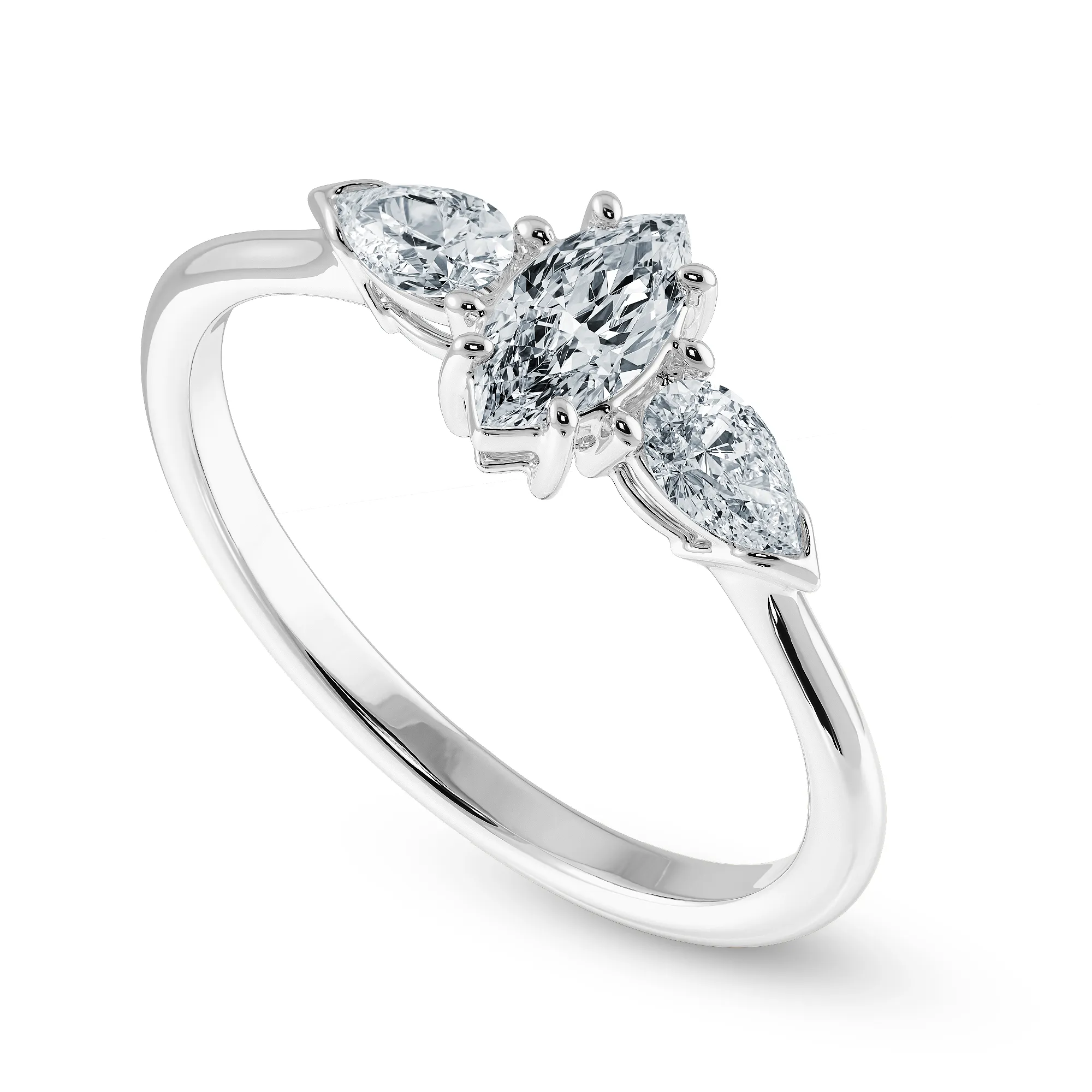 0.30cts Marquise Cut Solitaire with Pear Cut Diamond Accents Platinum Ring JL PT 1208