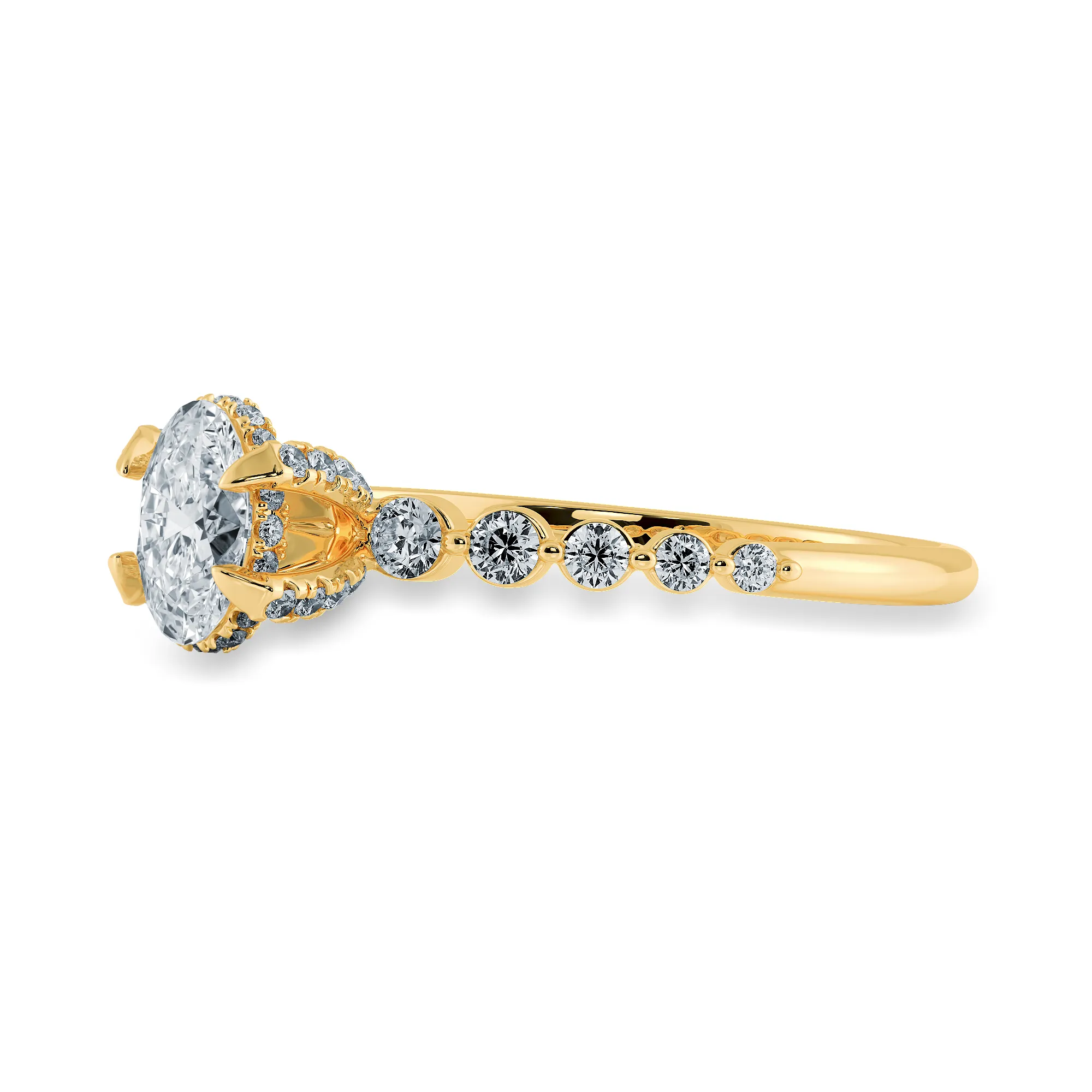 0.30cts. Oval Cut Solitaire Halo Diamond Accents 18K Yellow Gold Ring JL AU 2008Y