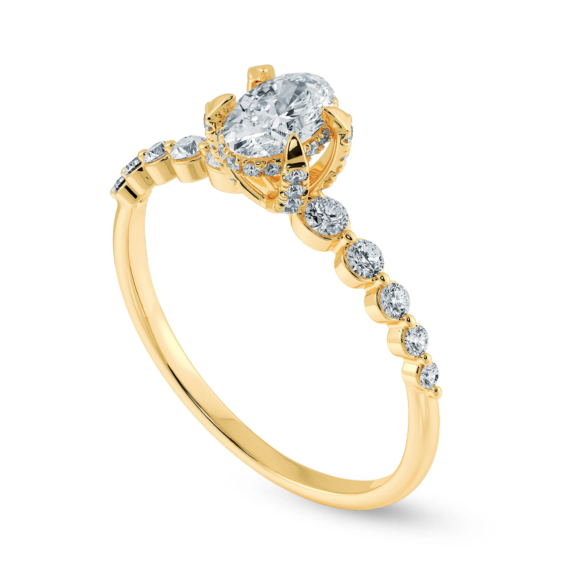 0.30cts. Oval Cut Solitaire Halo Diamond Accents 18K Yellow Gold Ring JL AU 2008Y