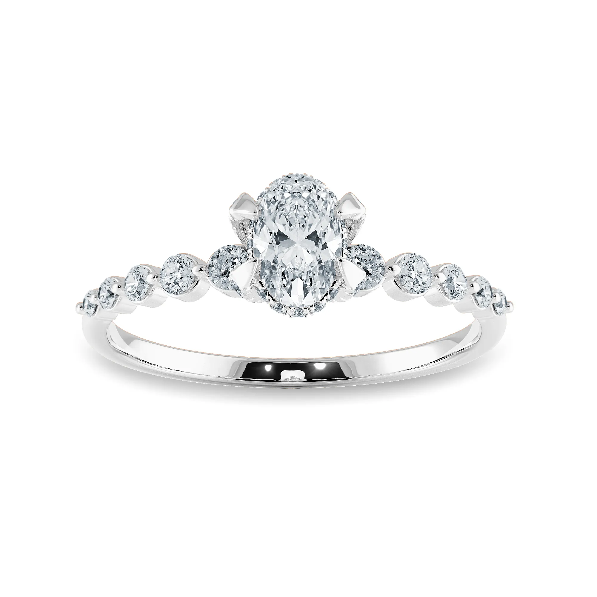 0.30cts Oval Cut Solitaire Halo Diamond Accents Platinum Ring JL PT 2008