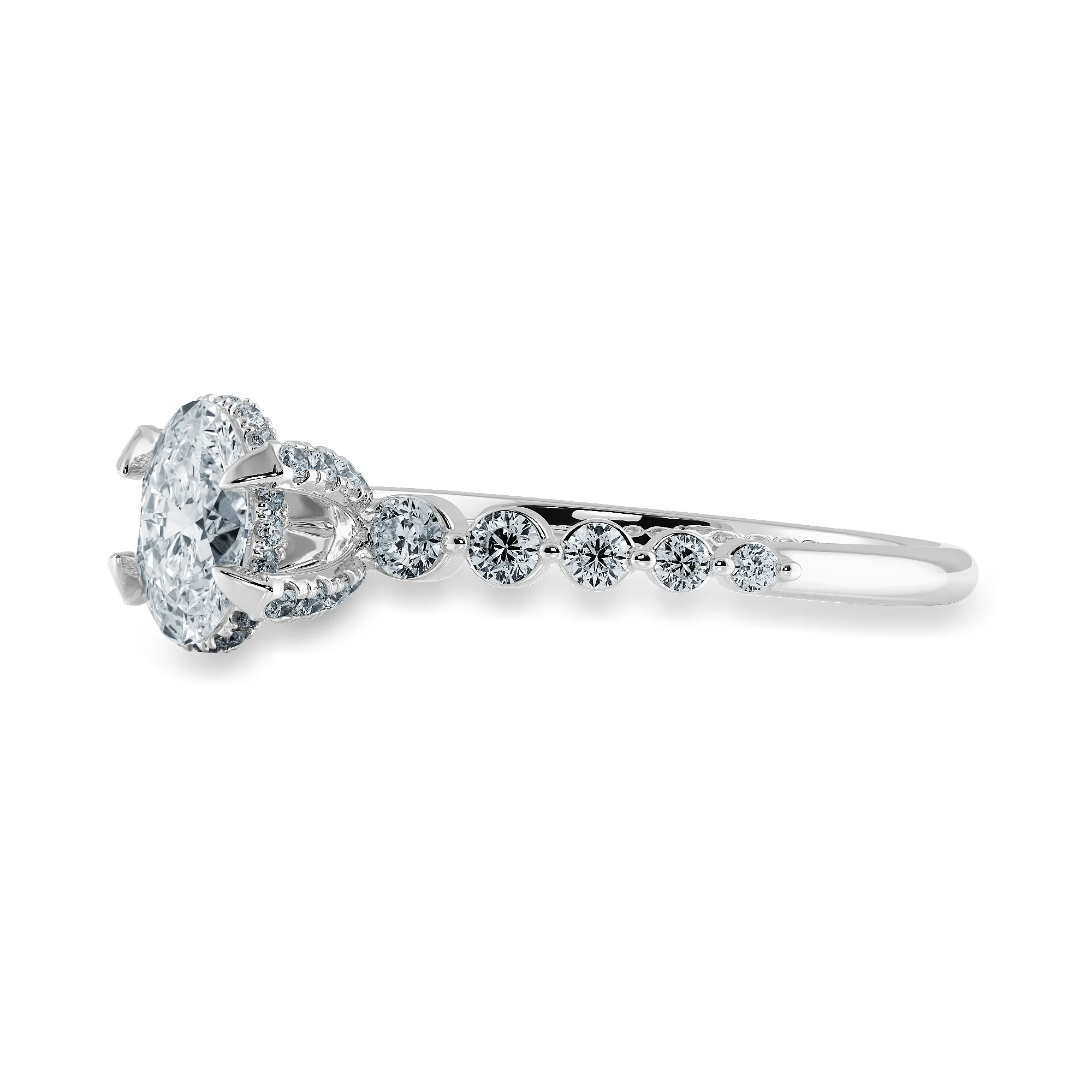 0.30cts Oval Cut Solitaire Halo Diamond Accents Platinum Ring JL PT 2008